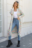 Multicolored Open Front Fringe Hem Cardigan