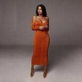 Heavenly Metal Chain Off-Shoulder Dress