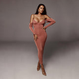 Heavenly Metal Chain Off-Shoulder Dress