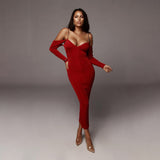 Heavenly Metal Chain Off-Shoulder Dress