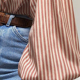 Stripe Lantern Sleeve Button Lapel Top