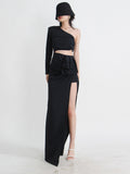 Diagonal Collar One Shoulder Dress