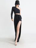 Diagonal Collar One Shoulder Dress