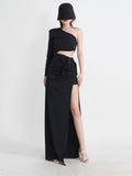 Diagonal Collar One Shoulder Dress