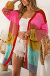 Color Block Open Front Cardigan with Pockets