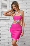Pearl Trim Cutout Bandage Dress