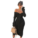 Front Drawstring Off Shoulder Maxi Dress