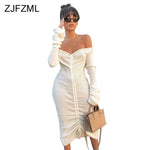 Front Drawstring Off Shoulder Maxi Dress