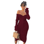 Front Drawstring Off Shoulder Maxi Dress