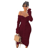 Front Drawstring Off Shoulder Maxi Dress