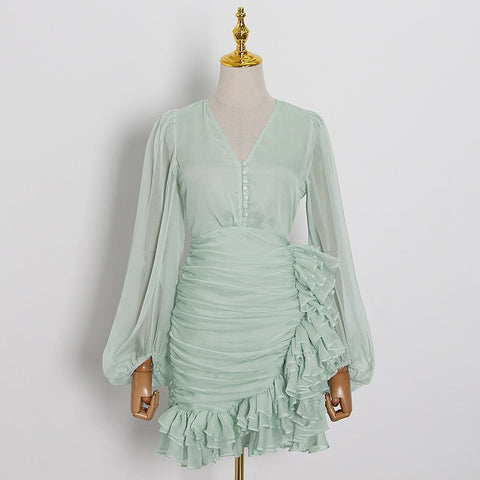 Ruched In Ruffles Dress