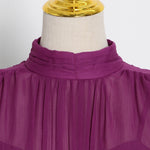 Stand Collar Sleeveless Chiffon Midi Dress