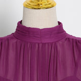 Stand Collar Sleeveless Chiffon Midi Dress