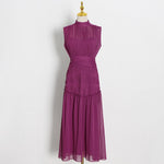 Stand Collar Sleeveless Chiffon Midi Dress