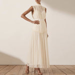 Stand Collar Sleeveless Chiffon Midi Dress