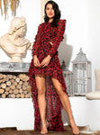 Sammie Open Back Red Leopard Chiffon Dress