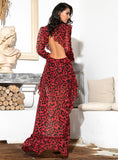 Sammie Open Back Red Leopard Chiffon Dress